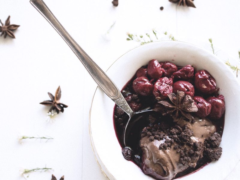 Chocolate mousse with forest wild fruits