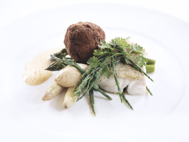 Sea Bass on bed of spinach and cream sauce